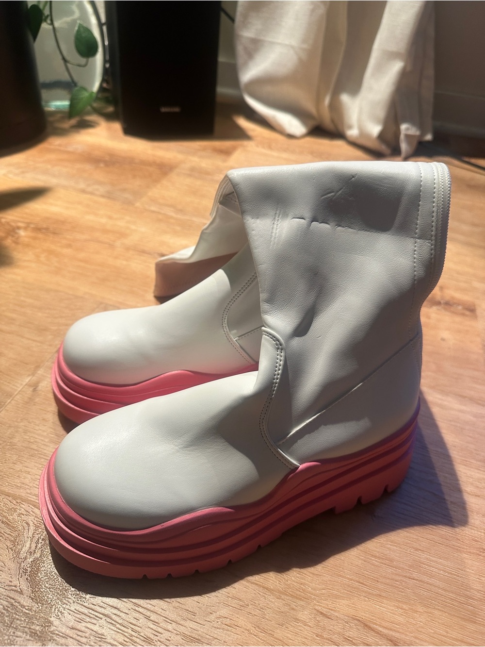 White Platform Ankle Boots with Pink Sole - Women's Fashion Boots